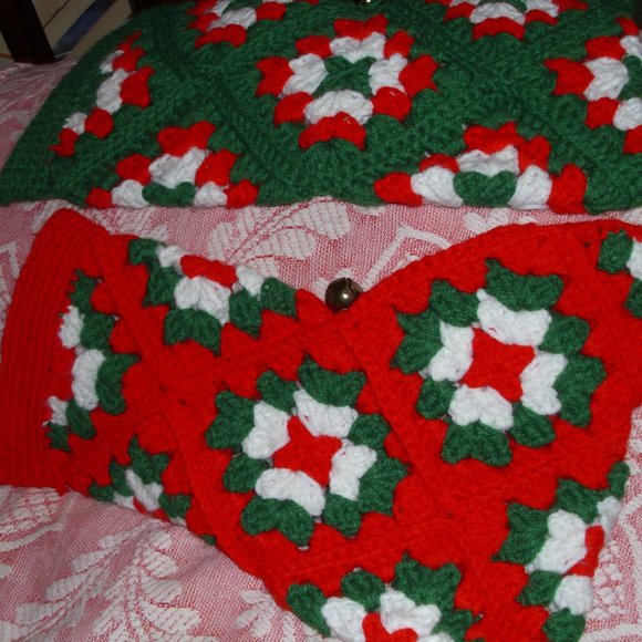 2 lg crochet christmas stocking. made from granny squares - Picture 1 of 2